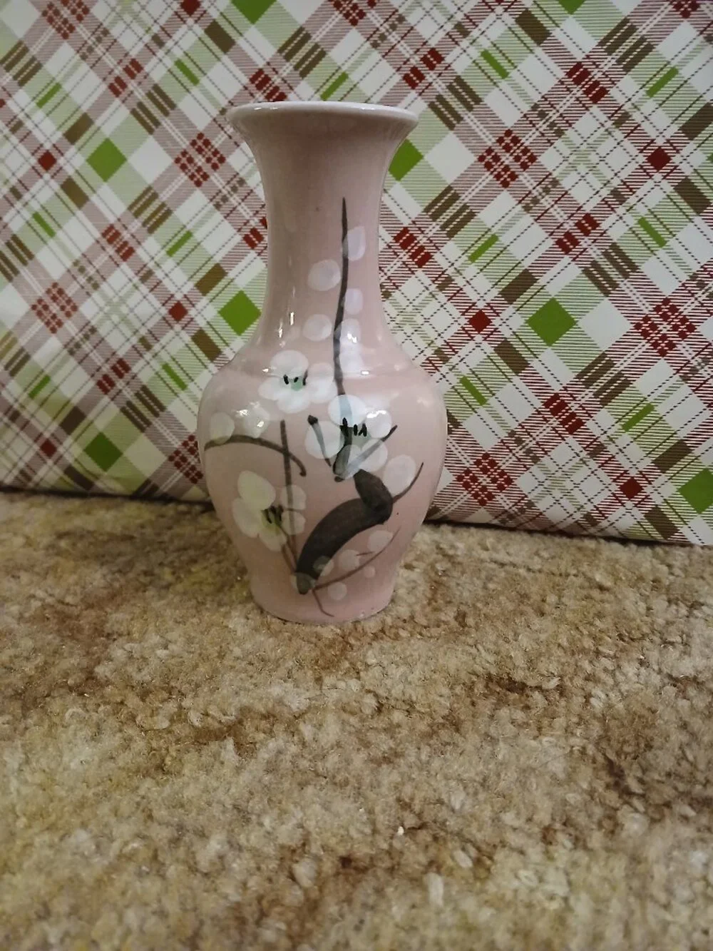 Vintage Made in Taiwan Hand Painted Pink Dogwood Floral Vase